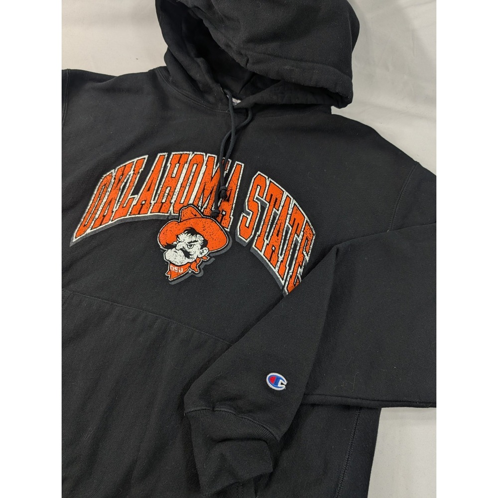 Vintage 90s OKLAHOMA STATE Black Champion Reverse Weave Hoodie Heavyweight XL